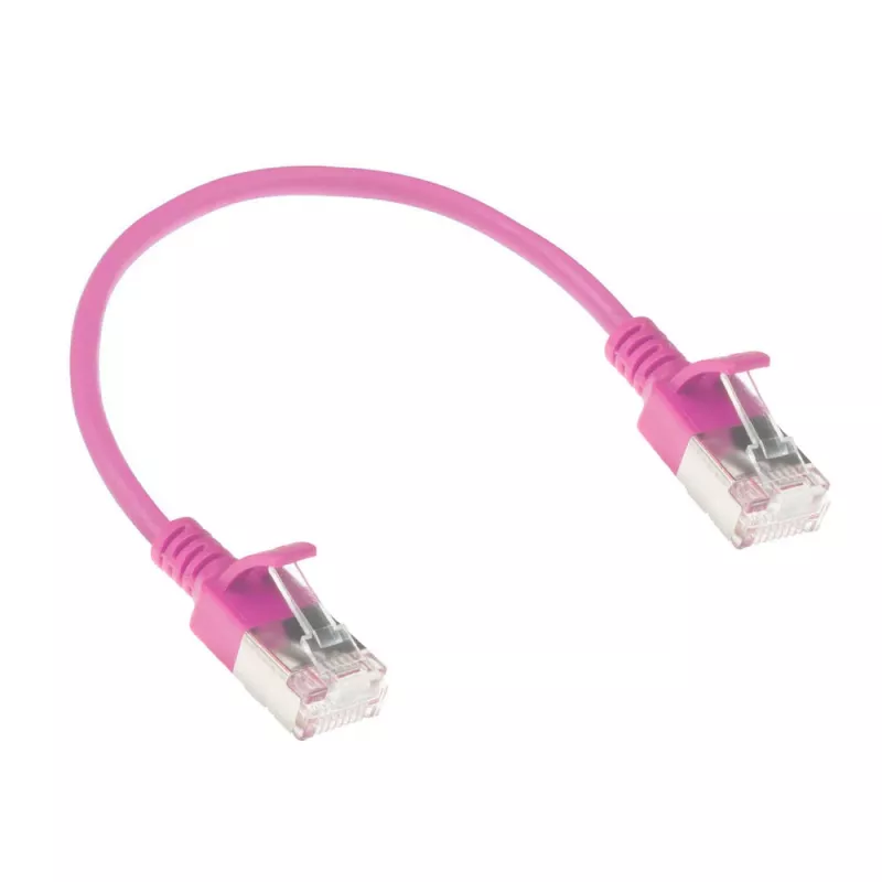 ACT Pink 0,5 m LSZH U/FTP CAT6A Data Center Slimline Patchkabel snagless mit RJ45-Steckern