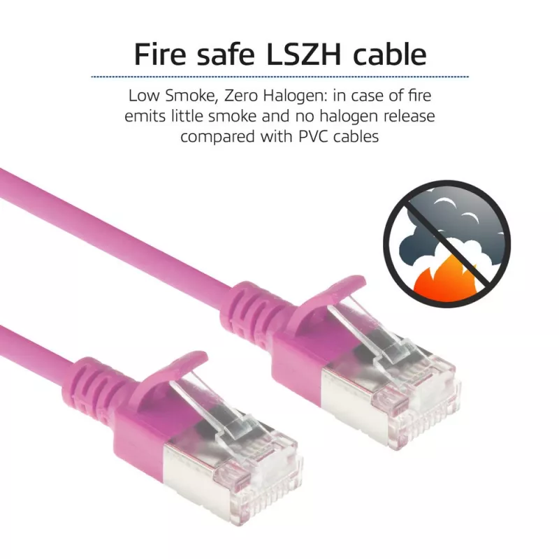 ACT Pink 1 Meter LSZH U/FTP CAT6A Datacenter Slimline Patchkabel mit RJ45-Steckern