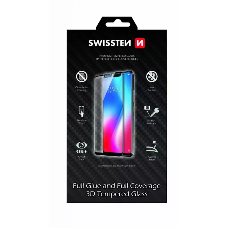 Gehärteter Displayschutz SWISSTEN 3D Full Glue für Samsung Galaxy S20 Ultra — vollflächige Abdeckung, schwarz