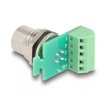 DeLOCK M12 Transfermodul-Adapter 4-polig A-kodiert Buchse auf 5-polige Klemmleiste