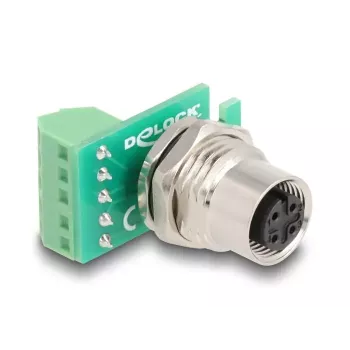 DeLOCK M12 Transfermodul-Adapter 4-polig A-kodiert Buchse auf 5-polige Klemmleiste