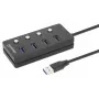 Manhattan USB-C Dock/Hub, Ports (x4) mit Ein-/Ausschalter für jeden Port: USB-A (x4), 5 Gbps (USB 3.2 Gen1 auch bekannt als USB 3.0), Universell für alle Geräte, Bus- oder AC-Stromversorgung (optionaler Anschluss, nicht im Lieferumfang enthalten), Kabel 1,5 m, SuperSpeed USB, Schwarz, Drei Jahre Garantie