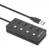 Manhattan USB-C Dock/Hub, Ports (x4) mit Ein-/Ausschalter für jeden Port: USB-A (x4), 5 Gbps (USB 3.2 Gen1 auch bekannt als USB 3.0), Universell für alle Geräte, Bus- oder AC-Stromversorgung (optionaler Anschluss, nicht im Lieferumfang enthalten), Kabel 1,5 m, SuperSpeed USB, Schwarz, Drei Jahre Garantie