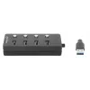 Manhattan USB-C Dock/Hub, Ports (x4) mit Ein-/Ausschalter für jeden Port: USB-A (x4), 5 Gbps (USB 3.2 Gen1 auch bekannt als USB 3.0), Universell für alle Geräte, Bus- oder AC-Stromversorgung (optionaler Anschluss, nicht im Lieferumfang enthalten), Kabel 1,5 m, SuperSpeed USB, Schwarz, Drei Jahre Garantie