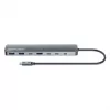 Manhattan USB-C Dock/Hub, Ports (x7): USB-A (x3) und USB-C (x4), mit Power Delivery (PD) 100 W – externes USB-C-Ladegerät erforderlich (nicht im Lieferumfang). USB-betrieben (kein externes Netzteil erforderlich), wenn PD nicht verwendet wird, Aluminium