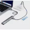 Manhattan USB-C Dock/Hub, Ports (x7): USB-A (x3) und USB-C (x4), mit Power Delivery (PD) 100 W – externes USB-C-Ladegerät erforderlich (nicht im Lieferumfang). USB-betrieben (kein externes Netzteil erforderlich), wenn PD nicht verwendet wird, Aluminium