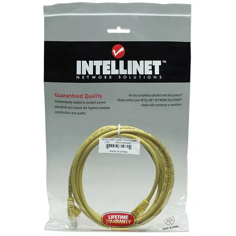 Intellinet Netzwerk-Patchkabel, Cat5e, 1 m, Gelb, CCA, U/UTP, PVC, RJ45, vergoldete Kontakte, rastnasenfrei, angespritzter Knickschutz, lebenslange Garantie