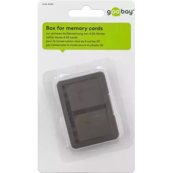 Speicherkarten-Aufbewahrungsbox GOOBAY 95349 — fasst 4 Karten, kompatibel mit SD/MicroSD/MMC, grau-transparenter Kunststoff