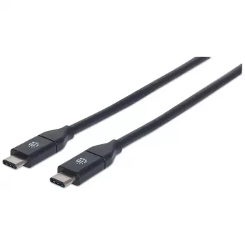 Manhattan USB-C-auf-USB-C-Kabel, 50 cm, Stecker auf Stecker, Schwarz, 10 Gbit/s (USB 3.2 Gen2, auch USB 3.1), 3 A (Schnellladung), SuperSpeed+ USB, lebenslange Garantie, entspricht USB31CC50CM