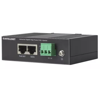 Intellinet Industrial Gigabit High-Power PoE+ Injektor, 1 x 30 W Port, IEEE 802.3at/af Power over Ethernet (PoE+/PoE), Metallgehäuse