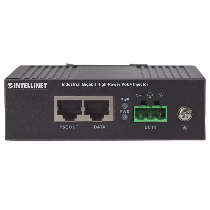 Intellinet Industrial Gigabit High-Power PoE+ Injektor, 1 x 30 W Port, IEEE 802.3at/af Power over Ethernet (PoE+/PoE), Metallgehäuse