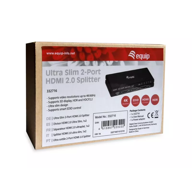 Equip Ultra schlank 2-Port HDMI 2.0 Splitter