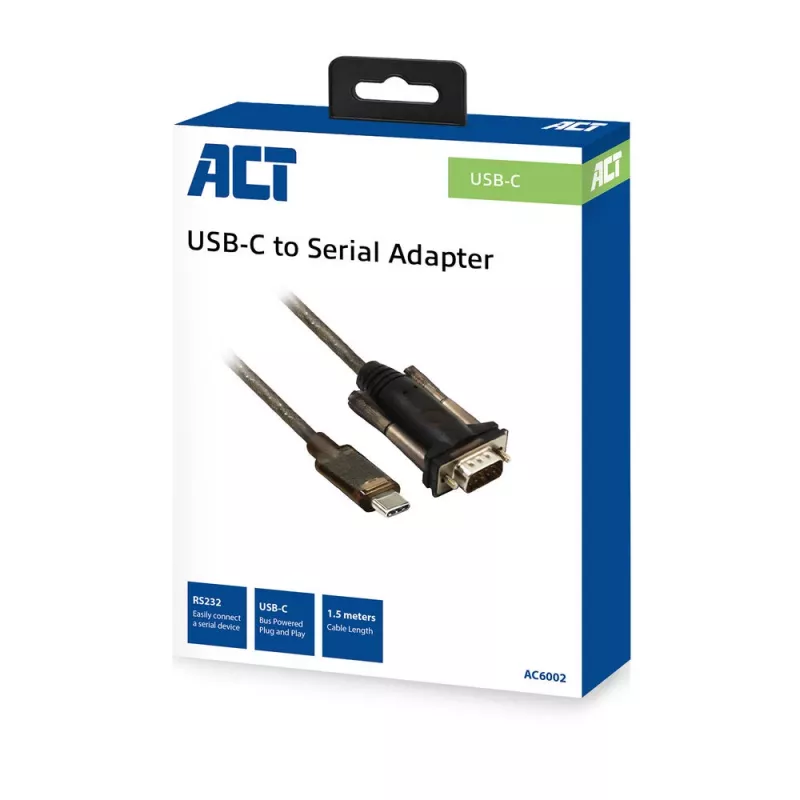 ACT USB-C auf Seriell Adapter AC6002 Schwarz 1,5 m