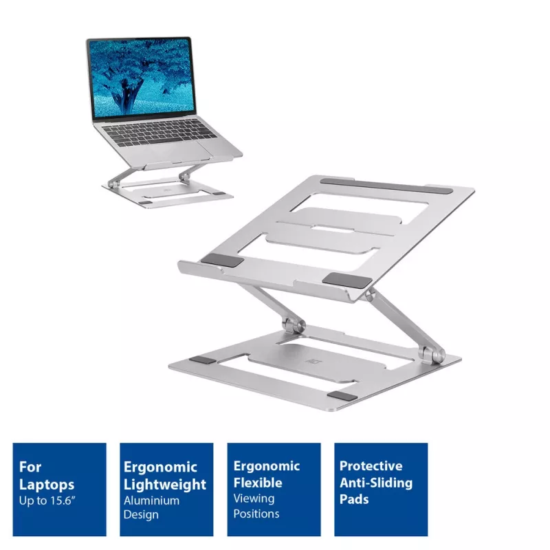 Laptopständer ACT AC8135 Aluminium grau stufenlos höhenverstellbar