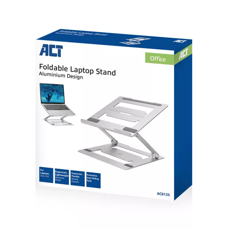 Laptopständer ACT AC8135 Aluminium grau stufenlos höhenverstellbar