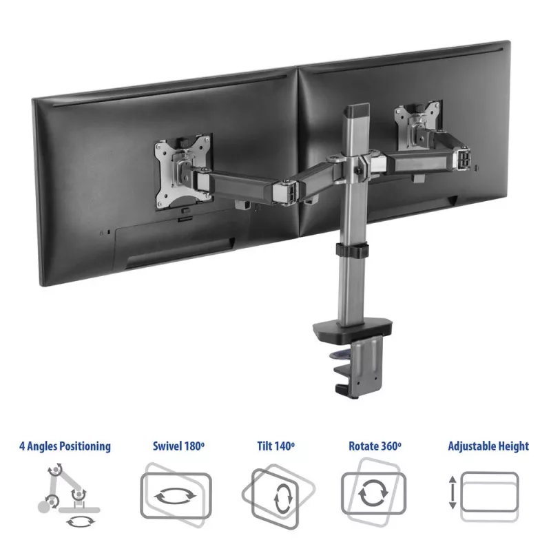 ACT Dual-Monitorarm Büro silber Klemme/Tischdurchführung 18 kg 17-32 Zoll