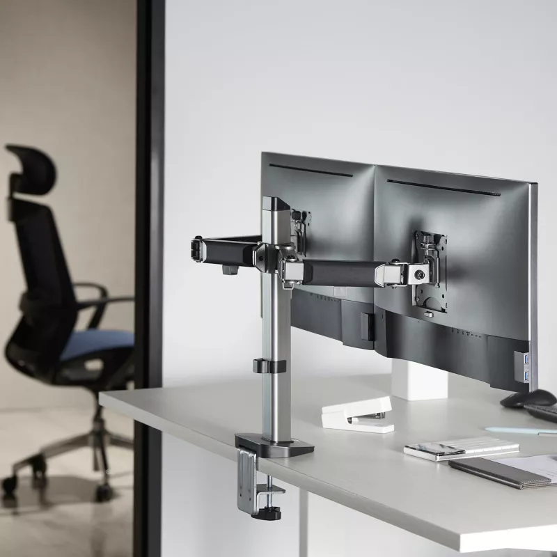 ACT Dual-Monitorarm Büro silber Klemme/Tischdurchführung 18 kg 17-32 Zoll