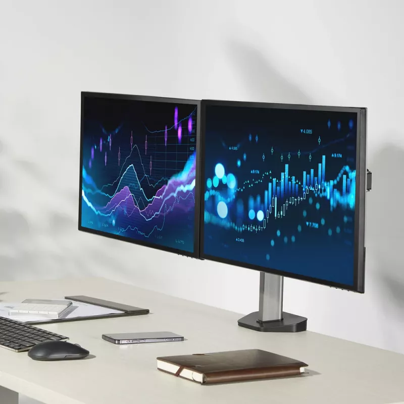 ACT Dual-Monitorarm Büro silber Klemme/Tischdurchführung 18 kg 17-32 Zoll