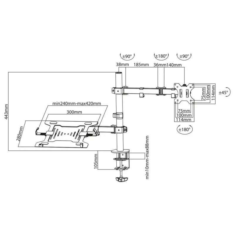 Laptop- und Monitorarm ACT AC8305 Höhenverstellung 0-450 mm