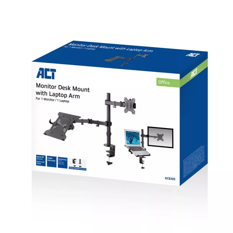 Laptop- und Monitorarm ACT AC8305 Höhenverstellung 0-450 mm