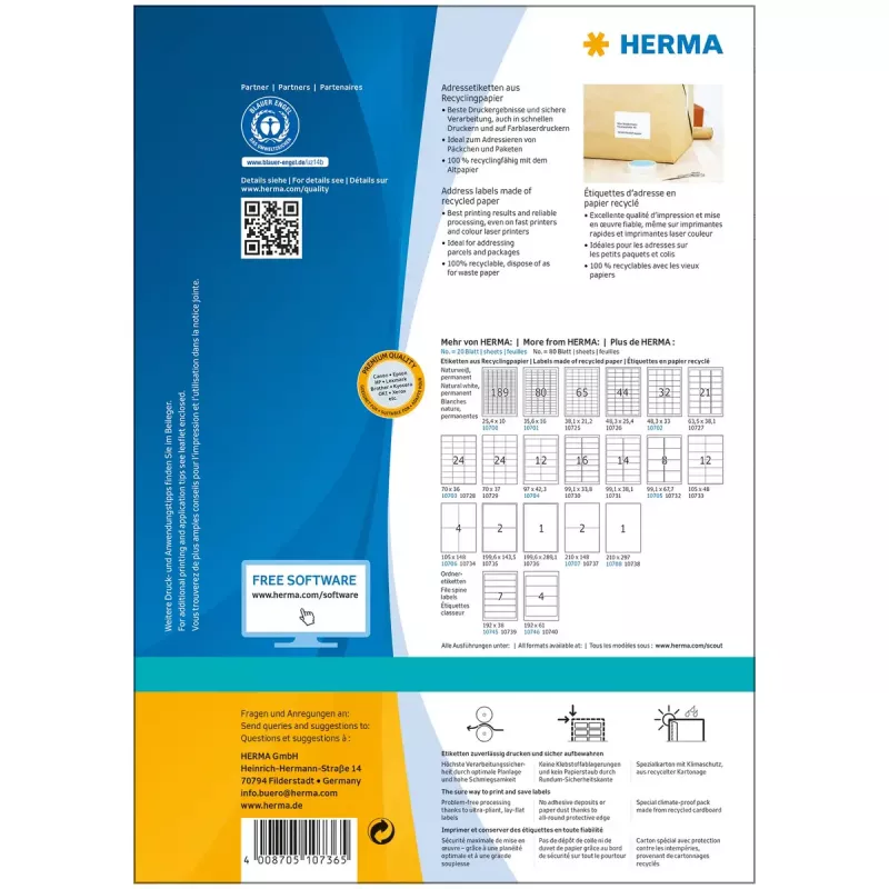 Selbstklebende Druckeretiketten HERMA 10736 Weiß 20x28,9 cm 80 Etiketten