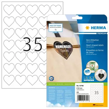 HERMA 10790 selbstklebendes Etikett Herz Permanent Weiß 350 Stück
