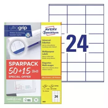 Selbstklebendes Druckeretikett AVERY 6602 Weiß 7x3,6 cm 1560 St.
