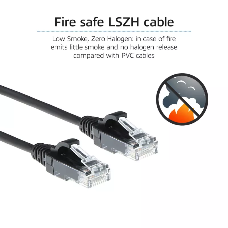 ACT Schwarz 5 Meter LSZH U/UTP CAT6 Datacenter Slimline Patchkabel mit RJ45-Steckern