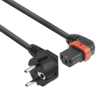ACT Netzkabel CEE 7/7 Stecker (gewinkelt) - C13 IEC Lock (links gewinkelt) schwarz 3 m, EL455S