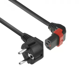 ACT Stromkabel CEE 7/7 Stecker (gewinkelt) – C13 IEC Lock (nach oben gewinkelt) schwarz 1 m, EL448S