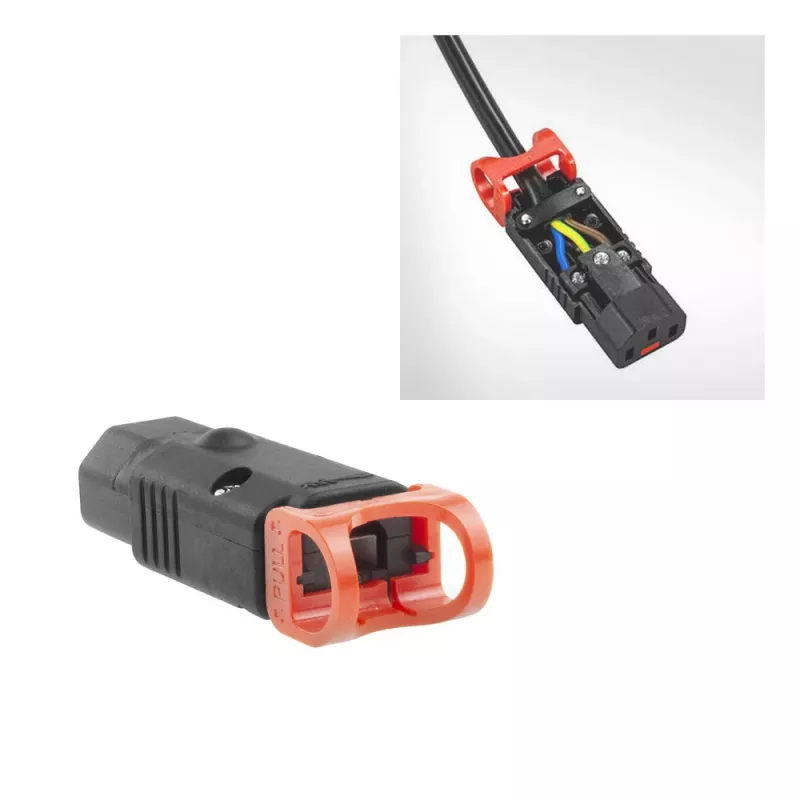 ACT C13 IEC Lock+ wiederanschließbar schwarz, PA130100BK, C13, Schwarz, Rot, Buchse, Gerade, Nylon, 1,5 mm²