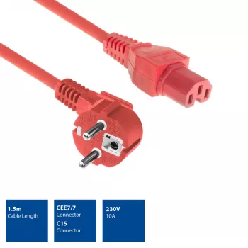ACT Netzkabel Hauptanschluss CEE 7/7 Stecker (gewinkelt) – C15 rot 1,5 m