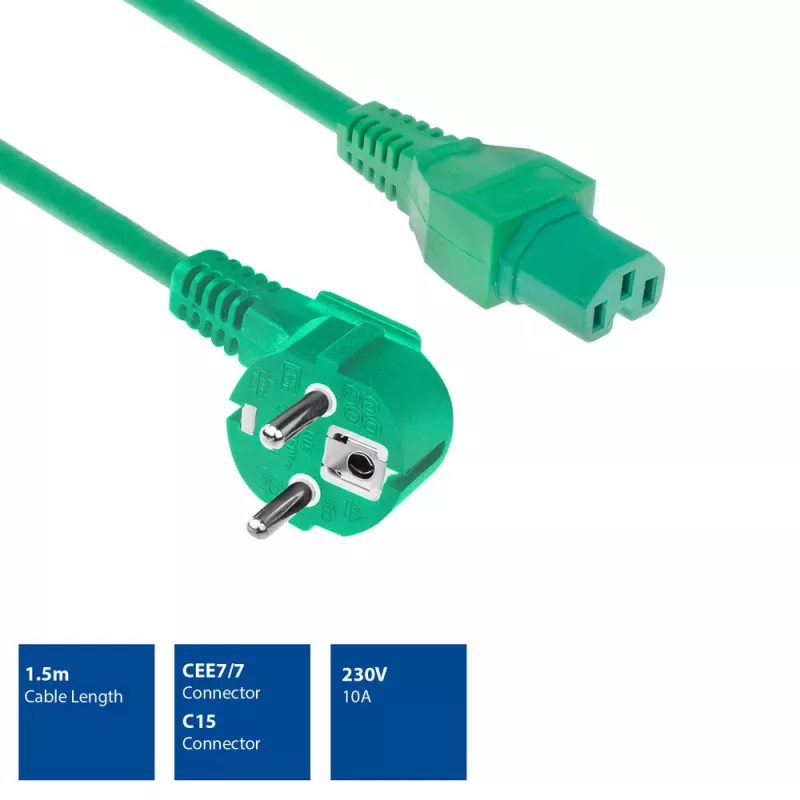 ACT Powercord Netzkabel CEE 7/7 Stecker (gewinkelt) - C15 grün 1,5 m