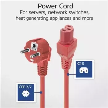 ACT Netzkabel Schutzkontaktstecker CEE 7/7 Stecker gewinkelt C15 rot 1 m 250 V 10 A