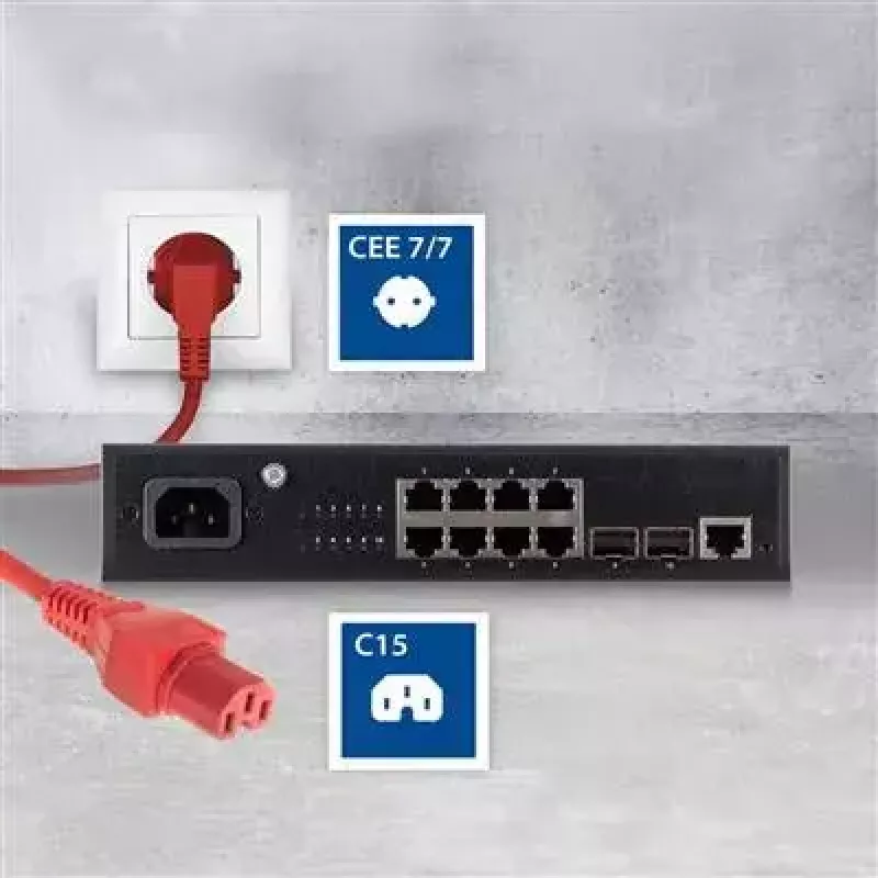 ACT Netzkabel CEE 7/7 Stecker abgewinkelt C15 rot 2 m 250 V 10 A