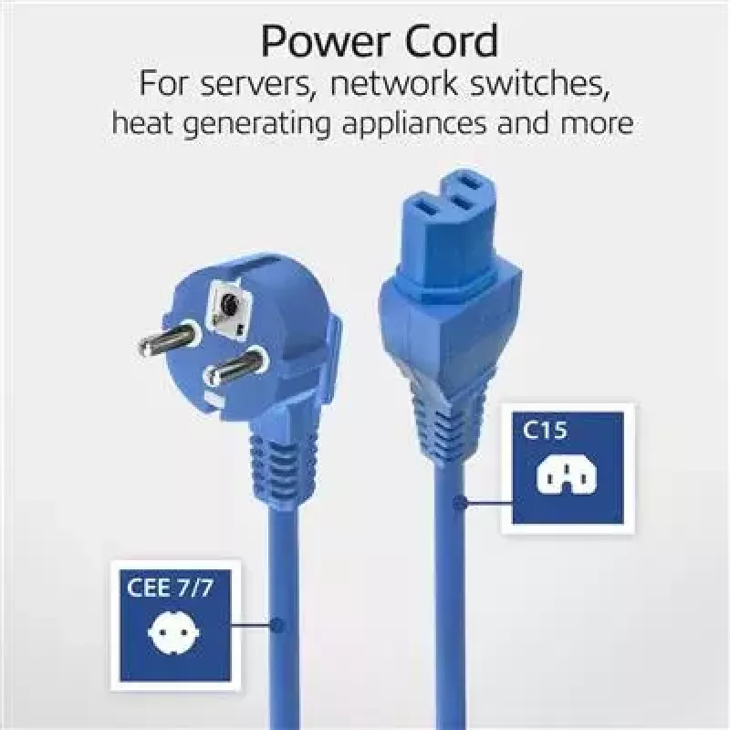 ACT Netzkabel CEE 7/7 Stecker (gewinkelt) - C15 blau 1 m