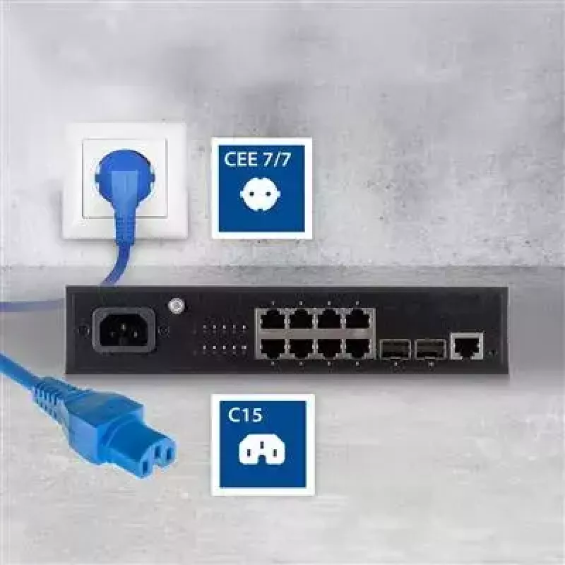 ACT Netzkabel CEE 7/7 Stecker (gewinkelt) - C15 blau 1 m