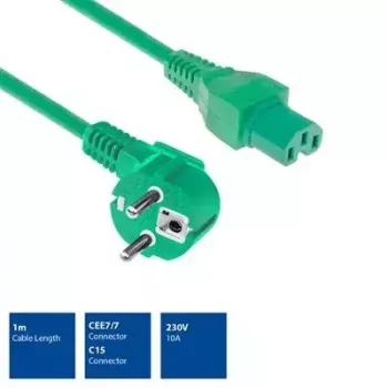 ACT Powercord Netzkabel CEE 7/7 Stecker abgewinkelt C15 grün 1 m 250 V 10 A