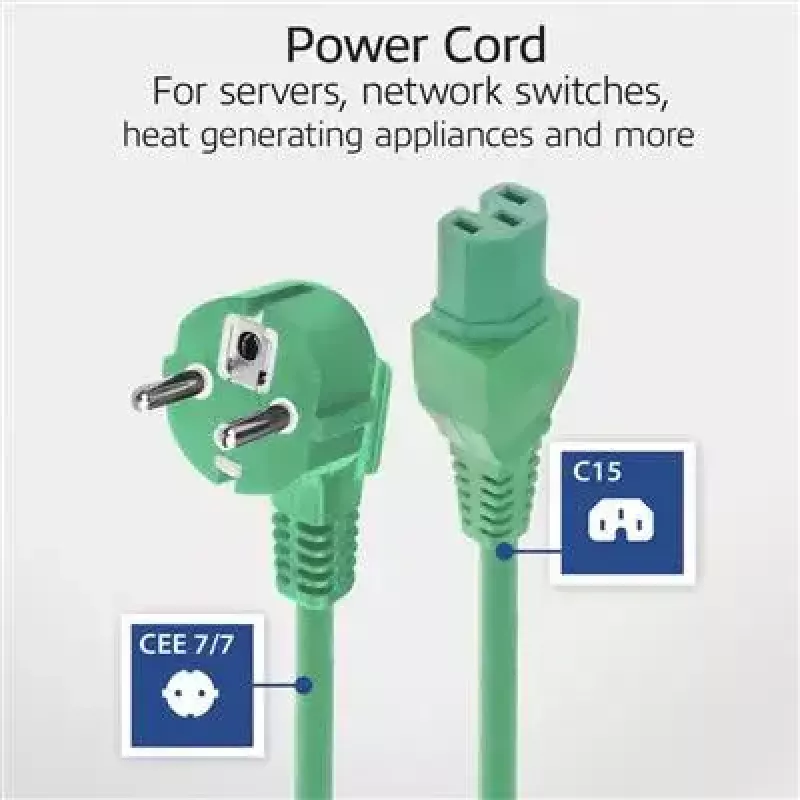 ACT Powercord Netzkabel CEE 7/7 Stecker abgewinkelt C15 grün 1 m 250 V 10 A