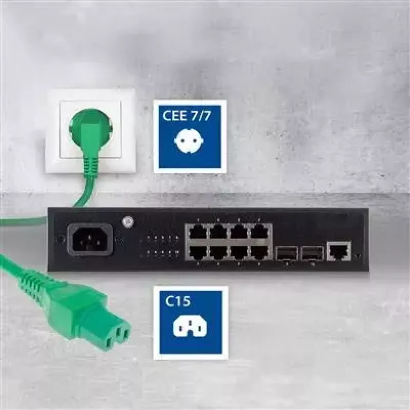 ACT Netzkabel CEE 7/7 Stecker abgewinkelt C15 grün 2 m 250 V 10 A