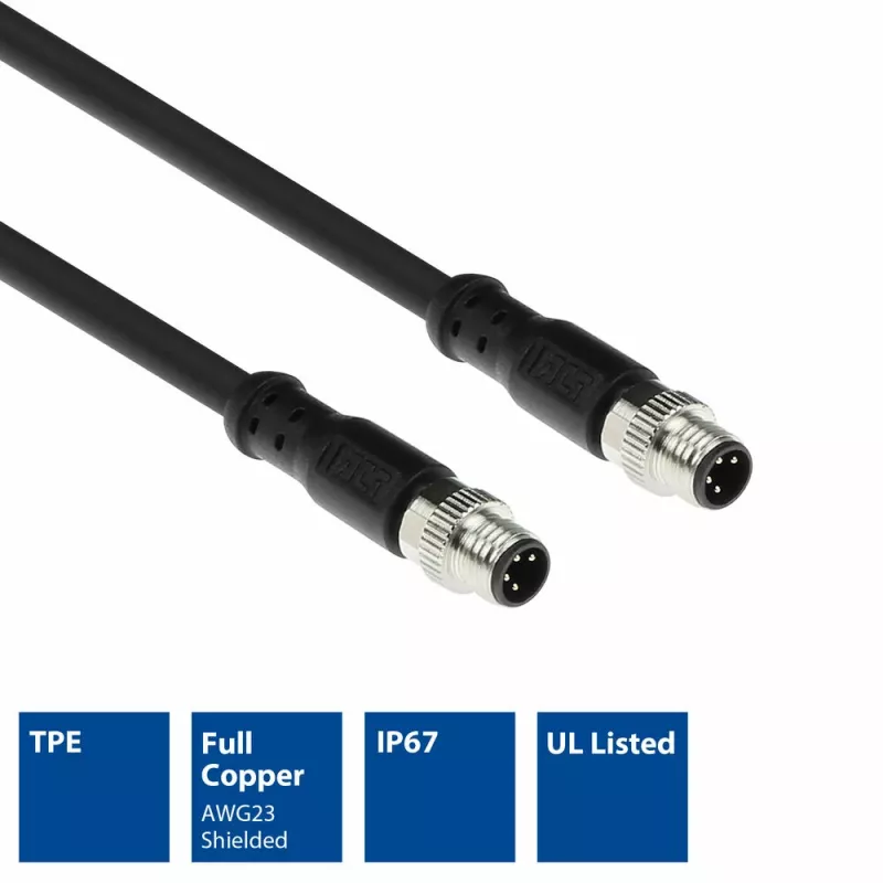 ACT Industrial 3.00 Meter Sensorkabel M8A 4-polig Stecker auf M8A 4-polig Stecker, Ultraflex Xtreme TPE-Kabel, geschirmt