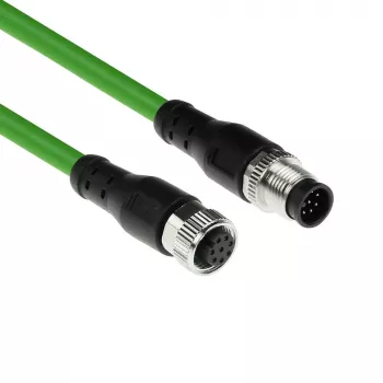 ACT Industrial 5.00 Meter Sensorkabel M12A 8-Pin Stecker auf M12A 8-Pin Buchse, Ultraflex TPE-Kabel, geschirmt
