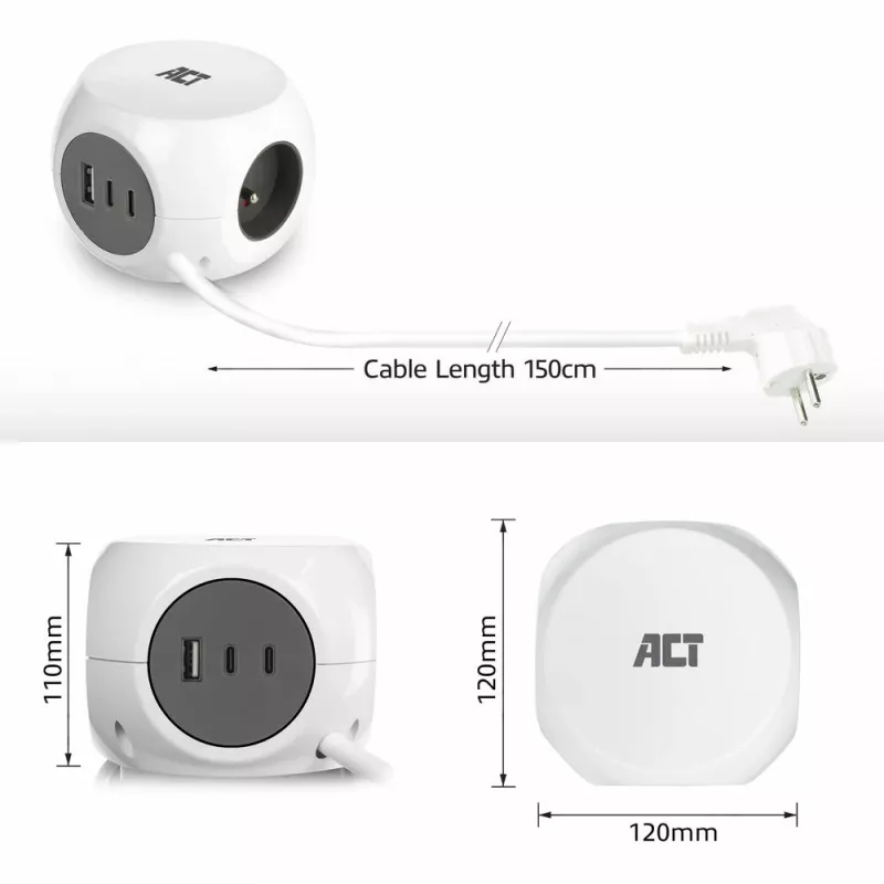 ACT AC2425 Stromverlängerung 1,5 m 3 AC-Steckdosen Innenbereich Weiß
