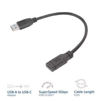 USB-Adapter ACT AC7460 USB-A-Stecker auf 24-polige USB-C-Buchse, 20 cm, 5 Gbit/s