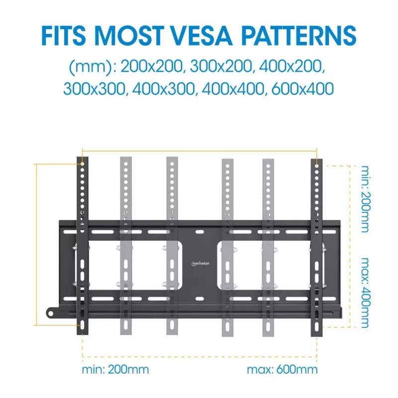 Manhattan Outdoor Wandhalterung für TV & Monitore (neigbar, Diebstahlschutz), Für Bildschirme von 37 Zoll bis 65 Zoll, VESA-Kompatibilität: alle zwischen 200x200 mm und 600x400 mm – überprüfen Sie die Abmessungen der vier Befestigungslöcher auf der Rückseite des Bildschirms, um sicherzustellen, dass er passt, Max. 80 kg, Abschließbar, Halterung