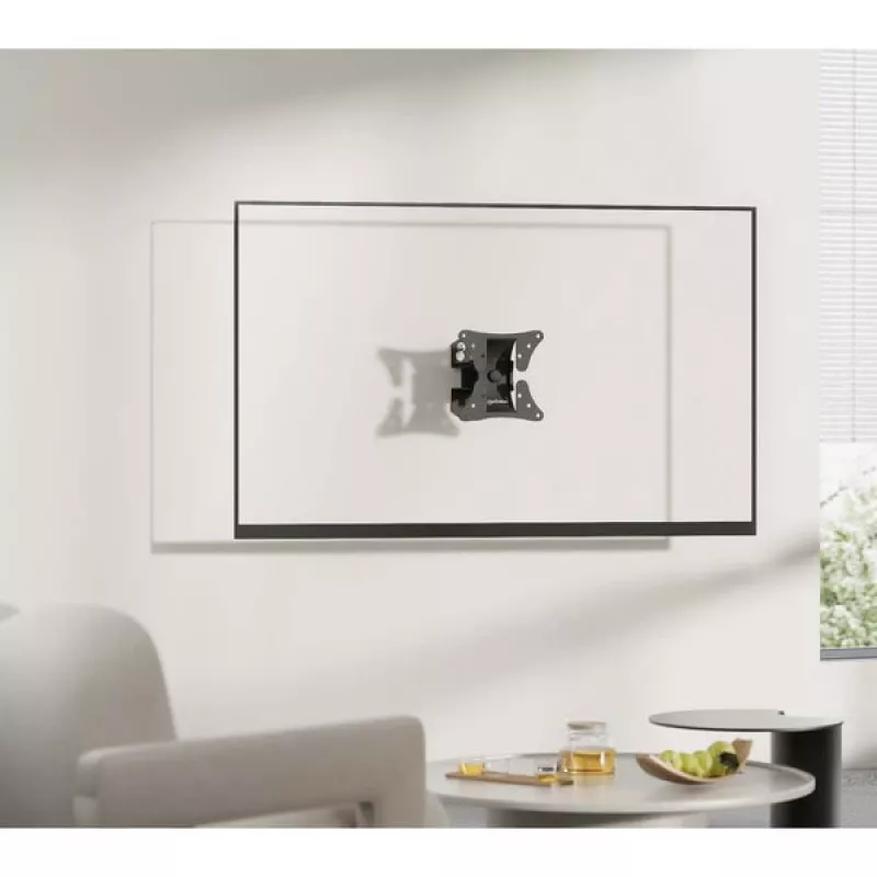 Manhattan Schwenkbare Wandhalterung für TV & Monitore (neig- und schwenkbar), Für Bildschirme von 13 inch bis 27 inch, VESA-Kompatibilität: alle zwischen 75x75mm und 100x100mm - prüfen Sie die Abmessungen der vier Befestigungslöcher auf der Rückseite des Bildschirms, um sicherzustellen, dass sie passt, Einzelständerhalterung, Max 30kg