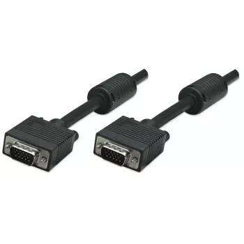 Manhattan VGA-Monitorkabel (mit Ferritkernen), 15m, Schwarz, Stecker auf Stecker, HD15, Kabel mit höherer SVGA-Spezifikation (voll kompatibel), Abschirmung mit Ferritkernen hilft, EMI-Störungen für verbesserte Videoübertragung zu minimieren, lebenslange Garantie