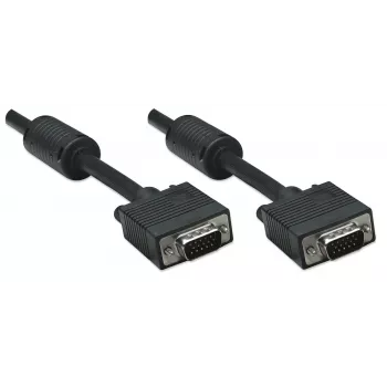 Manhattan VGA-Monitorkabel (mit Ferritkernen), 15m, Schwarz, Stecker auf Stecker, HD15, Kabel mit höherer SVGA-Spezifikation (voll kompatibel), Abschirmung mit Ferritkernen hilft, EMI-Störungen für verbesserte Videoübertragung zu minimieren, lebenslange Garantie