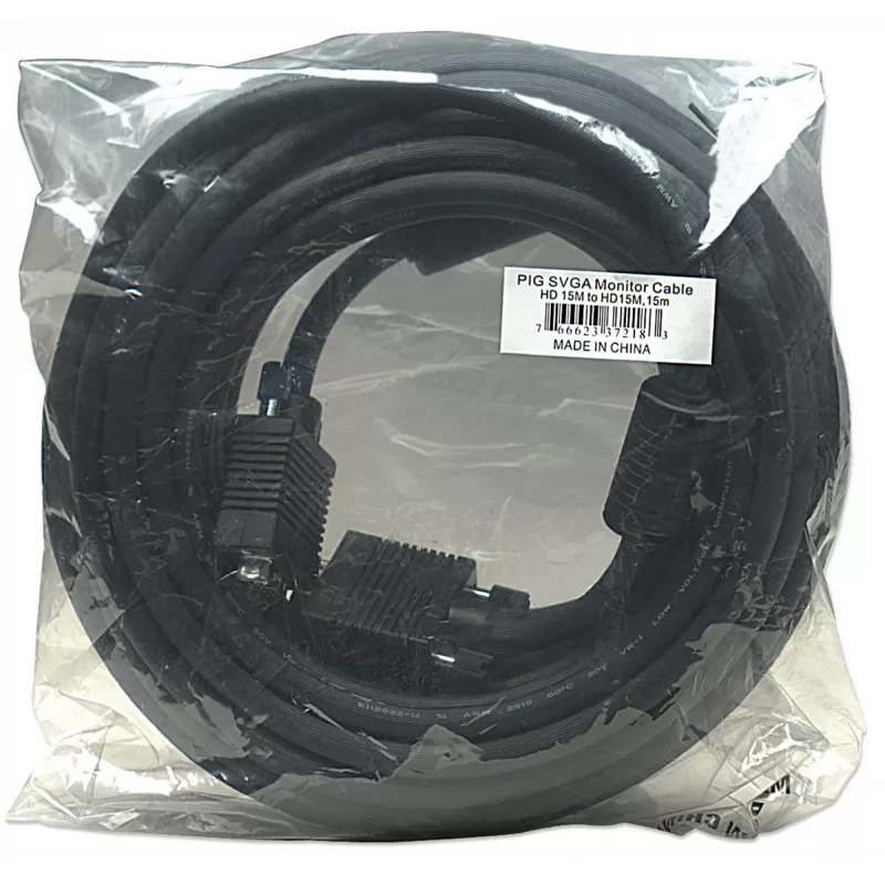 Manhattan VGA-Monitorkabel (mit Ferritkernen), 15m, Schwarz, Stecker auf Stecker, HD15, Kabel mit höherer SVGA-Spezifikation (voll kompatibel), Abschirmung mit Ferritkernen hilft, EMI-Störungen für verbesserte Videoübertragung zu minimieren, lebenslange Garantie