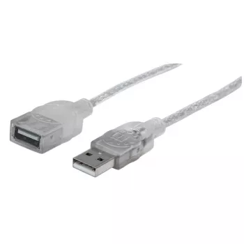 Manhattan USB-A auf USB-A Verlängerungskabel, 1,8 m, Stecker auf Buchse, 480 Mbit/s (USB 2.0), Hi-Speed USB, durchscheinendes Silber, lebenslange Garantie